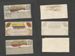 COLOMBIA. C. 1860-71. Registration Seals. 3 Diff 25c And 50c One Used In 1871. Scarce Trio. - Colombia