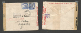 Chile - XX. 1945 (Febr) Stgo - South Africa, Joburg (7 March) Via Buenos Aires - USA - South Africa. Doble Censored, Fwd - Cile