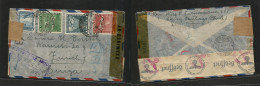 Chile - XX. 1943 (23 Nov) Stgo - Switzerland, Zurich (27 March 44) Registered Multifkd US + Nazi Censored Envelope. 4 Mo - Cile