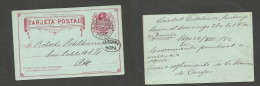 CHILE - Stationery. 1892 (26 Aug) Stgo Local Usage 2c Red Stat Card. Oval "tercera Hora" Cachet (xxx) Fine + Scarce. - Chile