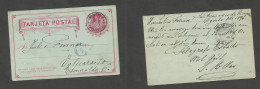 CHILE - Stationery. 1896 (8 Aug) San Francisco De Limache - Valp 2c Red Stat Card, TPO Cancel + Arrival Postal District  - Chile