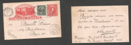 CHILE - Stationery. 1913 (17 July) Coronel - France, Paris. 2c Red Stat Card + 8c Adtl, Cds. VF Usage. - Chile