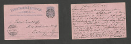 CHILE - Stationery. 1896 (19 Aug) Valdivia - Germany, Freiburg (5 Oct) 3c Blue / Pink Stat Card. Half Stat Card Way Out. - Chile