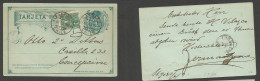 CHILE - Stationery. 1891 (30 June) Stgo - Concepcion. Local 1c Green Stat Card + 1c Green Perce Adtl, Cds. Fine. - Chili