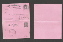 CHILE - Stationery. 1900 (9 Dec) Valp Local Poste Restante Usage. Doble 3c Blue / Pink Stat Card. Scarce. - Chile
