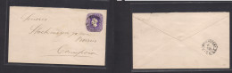 CHILE - Stationery. 1892 (17 May) Yungat - Concepcion. 5c Lilac Stationary Small Envelope, Cds. Paper Crossing Wavy Line - Chile