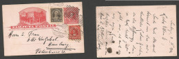 CHILE - Stationery. 1912 (12 Apr) Stgo - Germany, Hamburg. 2c Red Illustr Stat Card + 2 Adtls At 8c Rate. Fine Used. - Chile