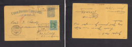 CHILE - Stationery. 1901 (18 June) Concepcion - Germany, Hamburg (22 July) 2c Blue / Yellow Stat Card + 1c Green Adtl, T - Chile