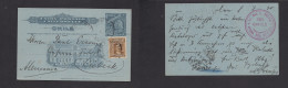 CHILE - Stationery. 1910 (8 July) Tocopila - Germany, Lubeck. 3c Grey / Blue Illustrated + 3c Adtl Stat Card, Cds. - Chile