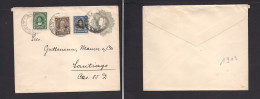 CHILE - Stationery. 1919 (25 Aug) Valdivia - Santiago. 5c Grey Stat Env + 3 Adtls, Cds. - Chile