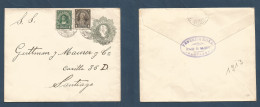 CHILE - Stationery. 1913. Molino De Chindro, Pangagua - Santiago. 5c Grey Stat Env + 2 Adtls, Panagua Cds. Fine Used. - Chile