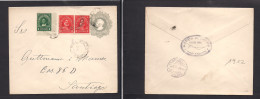 CHILE - Stationery. 1913 (March) San Felipe - Santiago. 5c Grey Stat Env + 3 Adtls. Fine Usage. - Chile