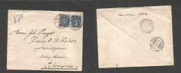 CHILE. 1896 (2 Sept) Stgo - Germany, Freiburg, Lachsen (20 Oct) Fkd Env 5c Blue Perce Horiz Pair Tied Cds. Reverse Trans - Chili