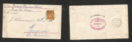 CHILE. 1894 (23 May) Valp - Switzerland, Geneve (10 July) Via Andes - Buenos Aires. Fkd Env 10c Orange Perce, Tied Cds.  - Chile