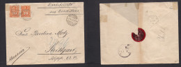 CHILE. 1896 (18 Dec) Valp - Germany, Stuttgart. Registered 20c Rate Multifkd 10c Orange Perce Paid, Tied Cds. Via Cordil - Chile