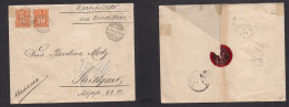 CHILE. 1896 (18 Dec) Valp - Germany, Stuttgart. Registered 20c Rate Multifkd 10c Orange Perce Paid, Tied Cds. Via Cordil - Chili