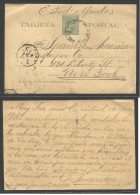 CUBA - Stationery. 1896 (13 June) Sagua - USA, NYC (21 June) 2c Green/yellow Stationery Card, Blue Cds. - Autres & Non Classés