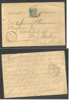 CUBA - Stationery. 1896 (June 17) Sagua - USA, NYC (29 June) 2c Green/yellow Stationery Card, Blue Cd. XF. - Autres & Non Classés