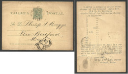 CUBA - Stationery. 1897 (28 Aug) Habana - USA, New Bedford, Mass. 2c Green/yellow Stationery Card. Via NY. Private Print - Autres & Non Classés