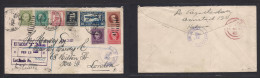 CUBA. 1920 (Febr 12) Habana Estacion B - London, UK (11 Marzo) Registered Multifkd Env Incl 50c + 1 Peso Stamps, Tied Cd - Sonstige & Ohne Zuordnung