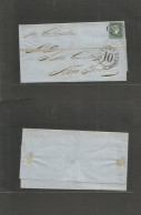 CUBA. 1860 (28 Mayo) Matanzas - USA, NYC. Carta Con Texto Completo Circulada Con Franqueo Antillas 1/2 Real Azul Plata S - Other & Unclassified