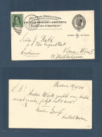CUBA. 1904 (14 April) Havana - Austria, Wien. US 2c Stat Card + Cuba 2c Ovptd + 1c Perfin Modified Value + 1c Green Adtl - Other & Unclassified