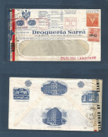 CUBA. 1943 (7 Jan) Habana - USA. Ilustrated Fkd Env + Air Censored + Perfin "SA/RRA" Fine Scarce. - Other & Unclassified