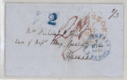 CUBA. 1844. London To Havana. E. With Mark "Empresa/N.Europa" (***) C.d.s. In Blue. (Gui.48). Arrival Charge "2". Very F - Autres & Non Classés