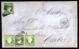 CUBA. 1860 (June 11). Cover To Cadiz Franked By Imperf 1857 4x1r Yellow Green All Tied In Black With Neat Habana Despatc - Altri & Non Classificati