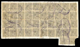 CUBA. 1890.  Alfonso XIII.  5 Cts. Grey Green.  Block Of 42 Stamps (four Are Faulty), Cancelled On Piece By Blue-lilac O - Other & Unclassified