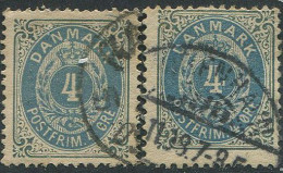 Denmark:Danemark:Used Stamps 4 Ore, 2 Variations, 1875 - Gebruikt