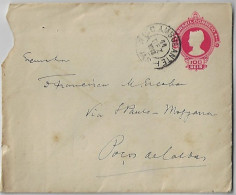 Brazil 1913 Postal Stationery Cover Sent By Traveling Courier To Mogiana Railway Co Station In Poços De Caldas Watermark - Cartas & Documentos