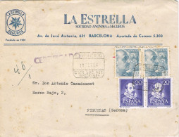 54421. Carta Certificada Comercial BARCELONA 1954, Estafeta 1 . Seguros LA ESTRELLA - Briefe U. Dokumente