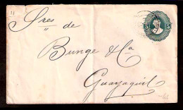 ECUADOR. 1894. Quito - Guayaquil. 5cts. Green Stat. Env. VF. - Equateur