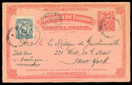 ECUADOR. 1892. QUITO-USA. 2c.stat.card+adtl  Fine - Equateur