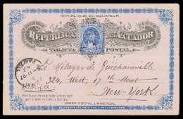 ECUADOR. 1897.QUITO-USA. 3cts. Blue Stat Card Scace Used - Ecuador
