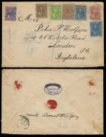 ECUADOR. 1894. Guayaquil - UK. Registr AR Multifrkd Env Incl Ovptd + Telegraph Stamps And 50 Centavos (damaged Before Be - Equateur