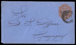 ECUADOR. C. 1885. Rare And Used 5c Ovptd Stationery Blue Envelope. Cds 50 Guayaquil. VF. - Equateur