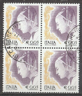 ITALIA REPUBBLICA 2003 - DONNE NELL'ARTE - 0,03 €. - 1 BLOCCO DI 4v. USATO - (1425) - 2001-10: Oblitérés