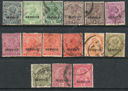 India GV 1926-36 Group Of 15 To 12 Annas, Wmk. Multiple Stars, Service Official, Used, SG O109/16 & O122/30 (E) - 1911-35 Roi Georges V