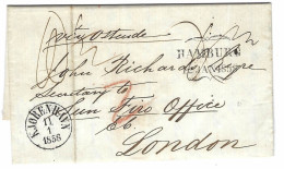 1858 - Letter From KJOBENHAVN  To London  - Transit HAMBURG  " Via Ostende " - Covers & Documents