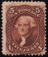 Us 1862 / 5 Cent Jefferson  Scott 75 Reddish Brown / VF Unused Stamp CV $2100 - Unused Stamps