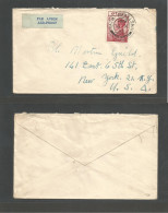 EIRE. 1953 (16 Oct) Rath Mealltain - USA, NYC. Air/Aer-Phost Label. Single Fkd Envelope. - Gebraucht