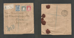 EIRE. 1932 (Sept) Cork - Germany, Lubeck (11 Sept) Registered Tricolor Hand Made Envelope Bearing 3p Blue. International - Gebraucht