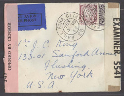 EIRE. 1942 (4 Aug). Baile Atha Cliath - UA / NY. Air Multifkd Env 15d Rate Dual Censored. Fine. - Gebruikt