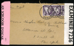 EIRE. 1941. Tuathail To USA. Franked Envelope Irish+US Censor Labels. - Usati