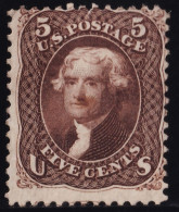 Us 1862 / 5 Cent Jefferson  Scott 75 Brown / VF Unused Stamp CV $2100 - Ongebruikt