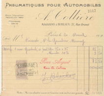 FA 3084     FACTURE    PNEUMATIQUES POUR AUTOMOBILES  A. COLLIERE  PARIS - Auto's