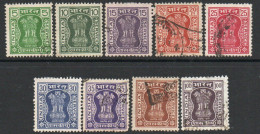 India 1976-80 Asokan Capital Redrawn Part Set Of 9, Service Official, Used, SG O215/23 (E) - Usados