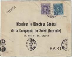 ESPAGNE/ESPAÑA 1909 Ed.246 Y 248 Cancelados Por " AMB DESC / 1 / 7 / BAR. PORT. " Sobre Carta A Francia - Briefe U. Dokumente